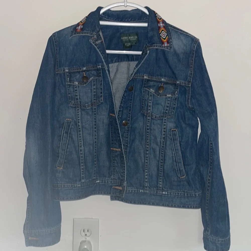 Lauren Jeans Co. Southwestern Style Beadwork Trucker Jacket, Size Small - Picture 3 of 17